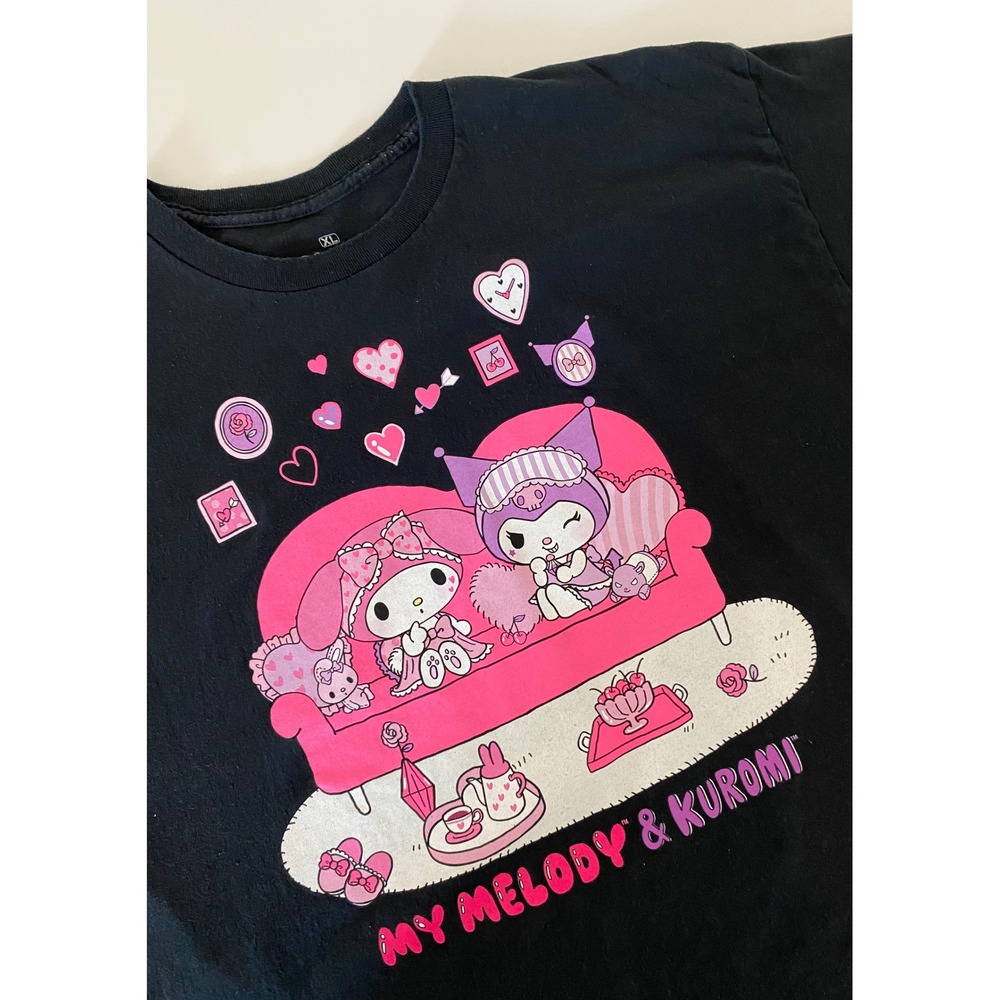 Sanrio My Melody & Kuromi Black Graphic T-Shirt XL 100% Cotton Short Sleeve 083